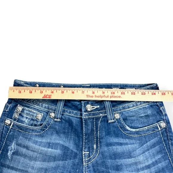 Miss Me Jeans Womens 27 Blue Bootcut Embroidered Stars Stripe Pockets Rhinestone - Picture 9 of 16